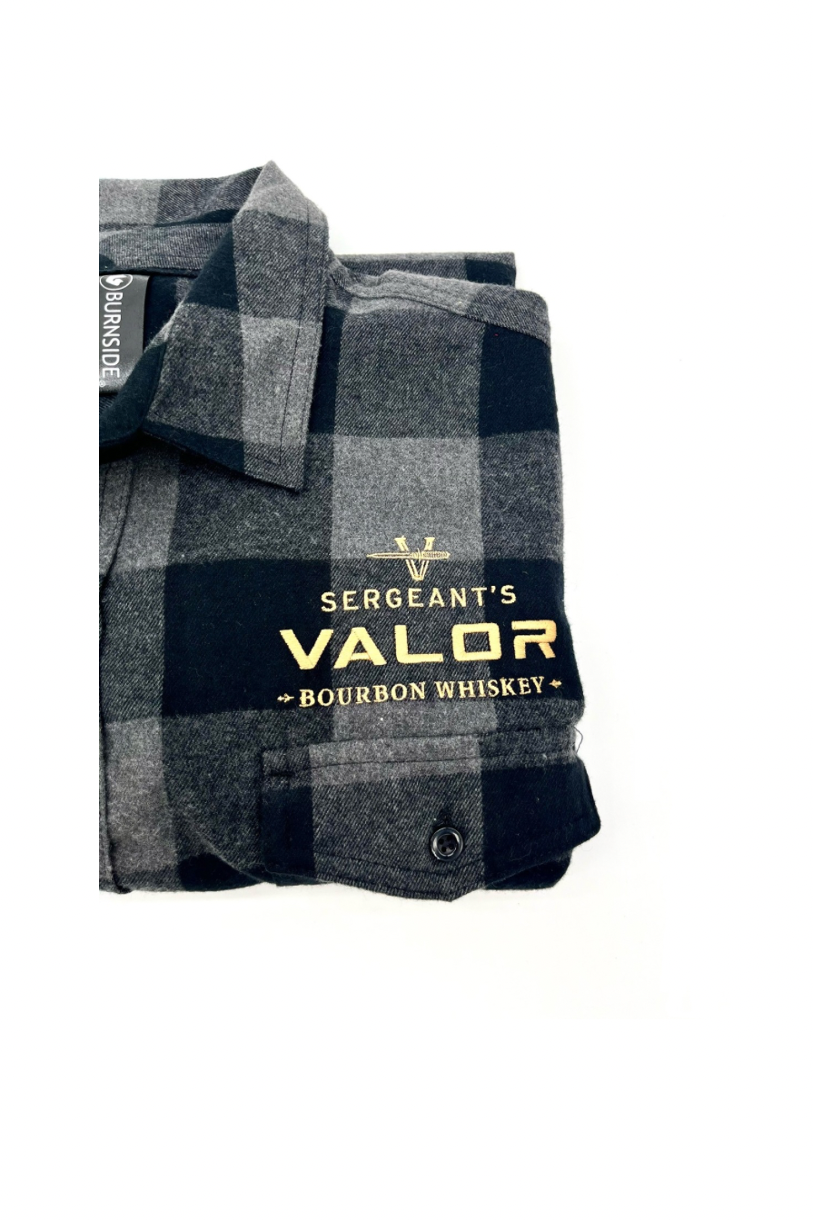 Sergeant's Valor Bourbon Whiskey Unisex Flannel | Charcoal Plaid