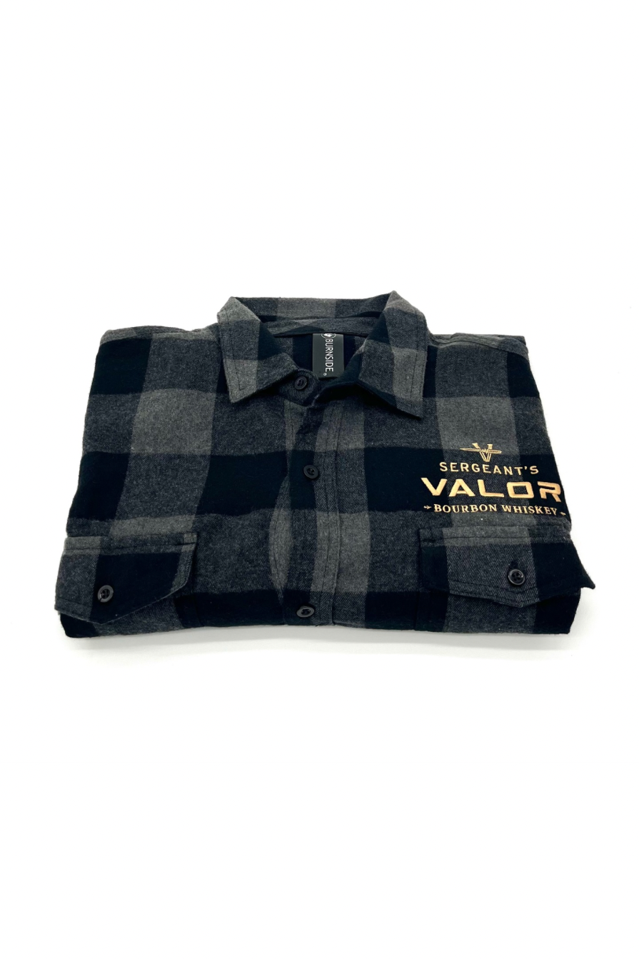 Sergeant's Valor Bourbon Whiskey Unisex Flannel | Charcoal Plaid