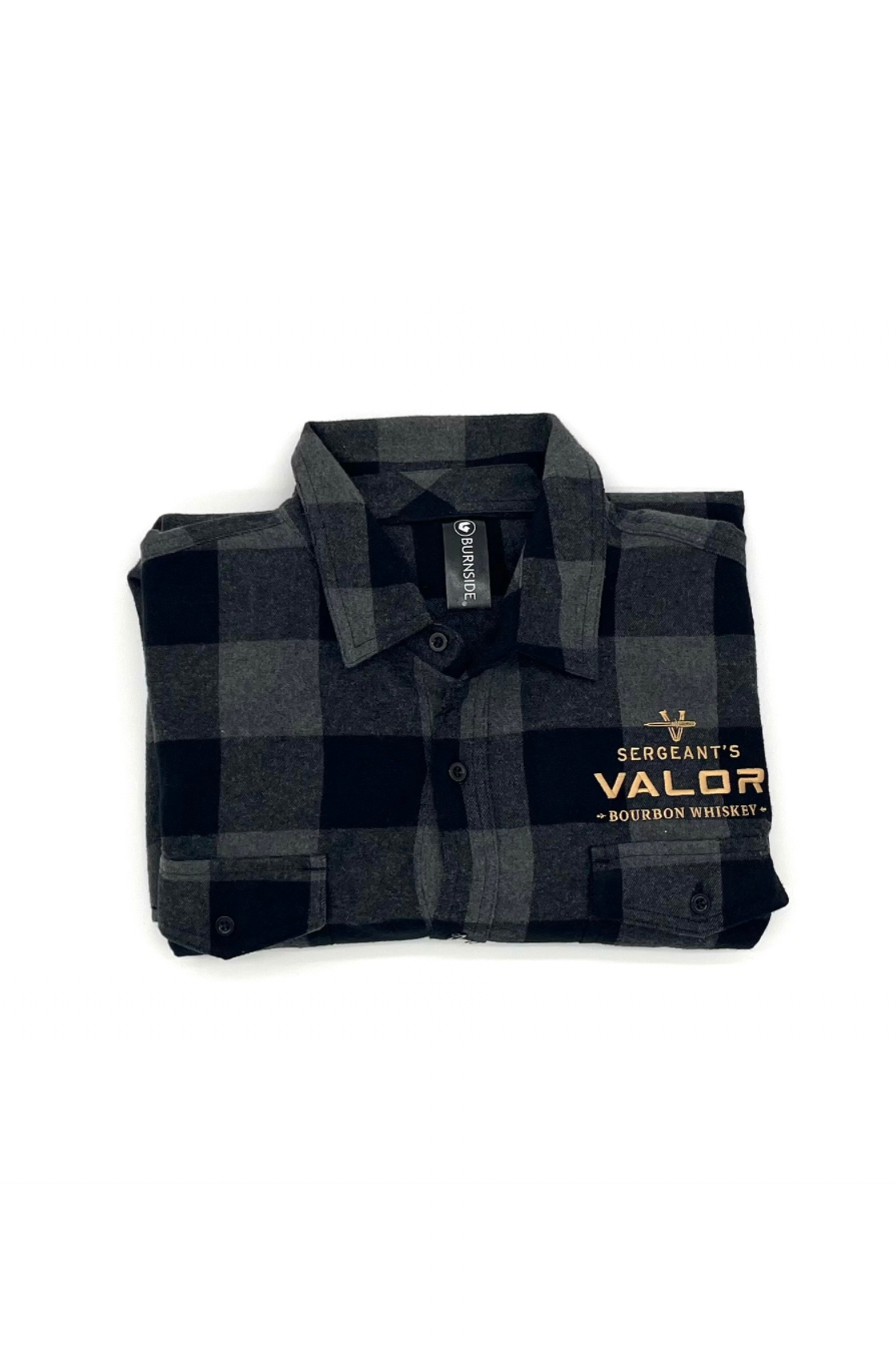 Sergeant's Valor Bourbon Whiskey Unisex Flannel | Charcoal Plaid