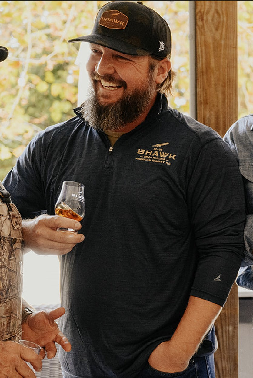 BHAWK Men's 1/4 Zip | Heathered Navy – Brad Halling American Whiskey Ko.